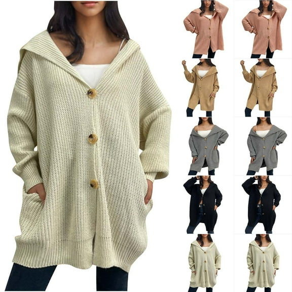 Aboser Women's 2026 Fashion Oversized Cardigan Sweaters Plus Size Button Down Hooded Cardigans Chunky Cable Knit Sweater Coats Warm Long Sleeve Outerwear Coat with Pockets