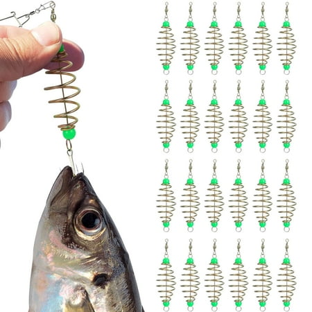 PULLIMORE 24Pcs Luminous Fishing Feeder Bait Carp Fishing Baits Hooks Lures Cage Basket Minnow Baits