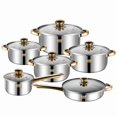 thumbnail image 2 of Premium 12-Piece Stainless Steel Cookware Set with Non-Stick Pans, Kettle, and Elegant Gold Handles – Durable, Rust-Resistant Kitchen Essentials for Bulk Cooking, Gifting & Wholesale (16cm-24cm Large, 2 of 5
