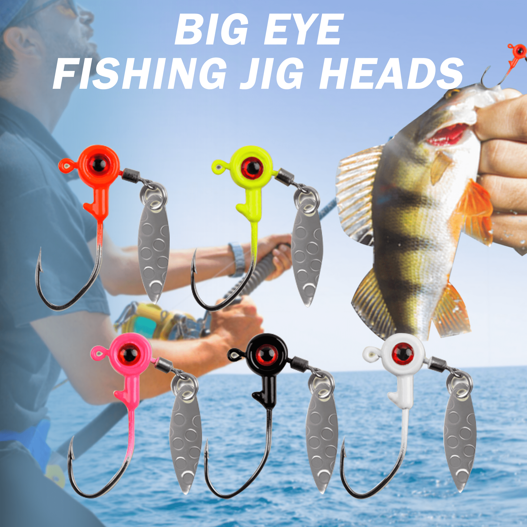 Crappie Fishing Jig Heads Kit,25pcs Underspin Lures Jig Head with Spin  Blade Eye Ball Painted Jigs Hooks 