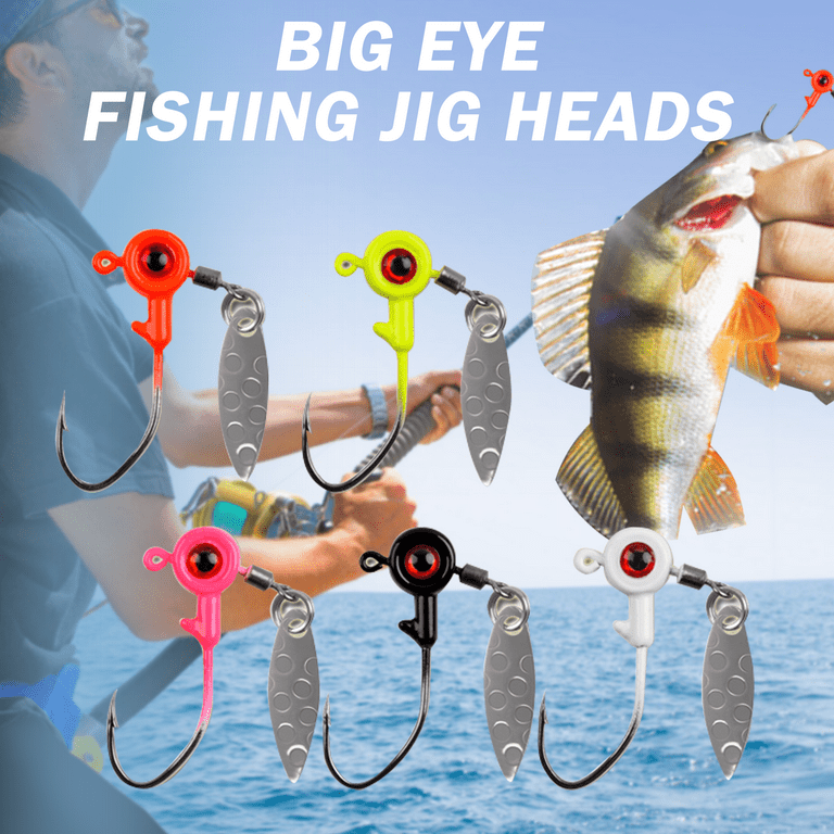 OROOTL Crappie Fishing Jig Heads Kit,25pcs Underspin Lures Jig Head with  Spin Blade Eye Ball Painted Jigs Hooks