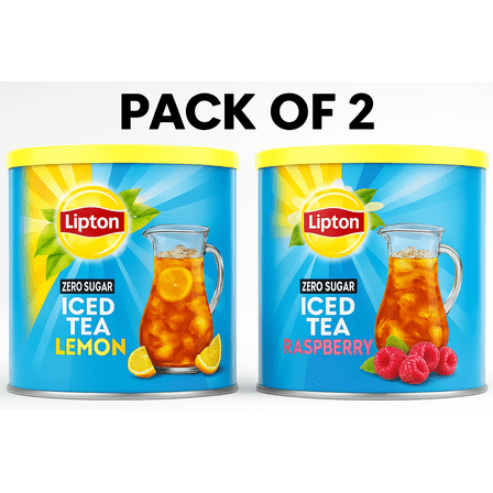 Lipton Diet Zero Sugar Iced Tea Variety Bundle – Lemon & Raspberry Flavors, 10 Quarts Each, 2-Pack (Total 20 Quarts) | Black Iced Tea Powder, No Sugar, Kosher, Diet, Refreshing Cold Beverage Mix