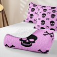 thumbnail image 4 of Homewish Skull Skeleton Bed Spread Queen,Halloween Theme Queen Coverlet Set,Pink,3pcs, 4 of 7