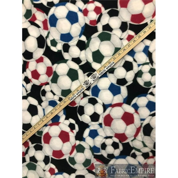 Fleece Printed Fabric SOCCER BALLS MULTI-COLORS / 58" Wide / Sold by the yard SL-85