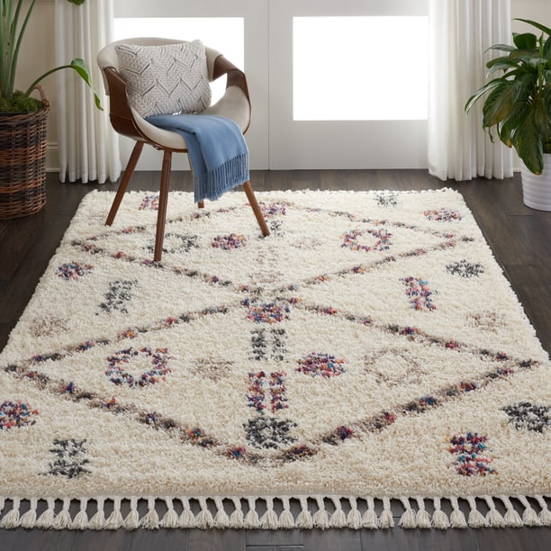 Nourison Nordic Shag Scandinavian Tribal Ivory Area Rug