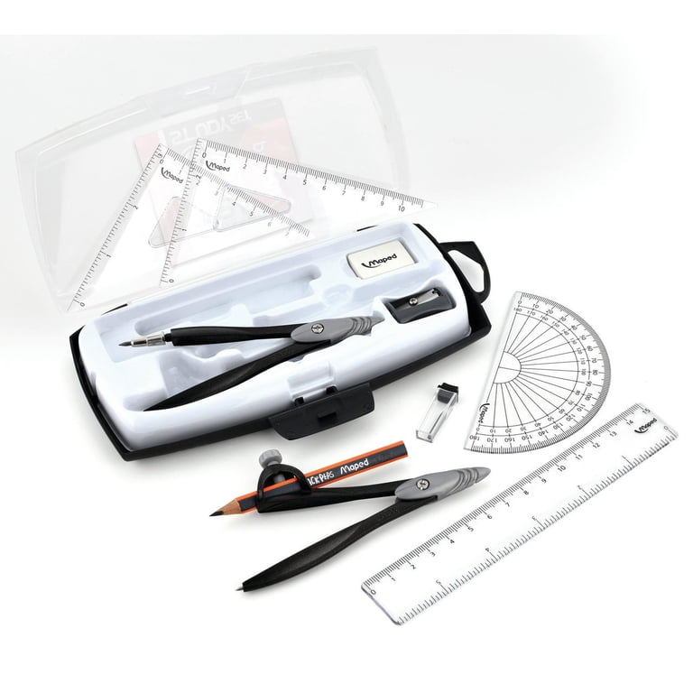 Maped Geometry Set, 10-Piece, Metal Compass & Measuring Tools for