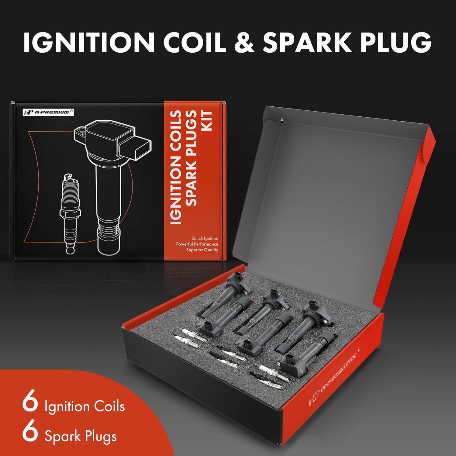 A-Premium Set of 6 Ignition Coil Pack and Iridium Spark Plugs Compatible with Honda Pilot 2009-2015, Ridgeline 2009-2014 & Acura RDX 2013-2015, ZDX 2010-2013, 3.5L, Replace# 30520RN0A01, NGK97390