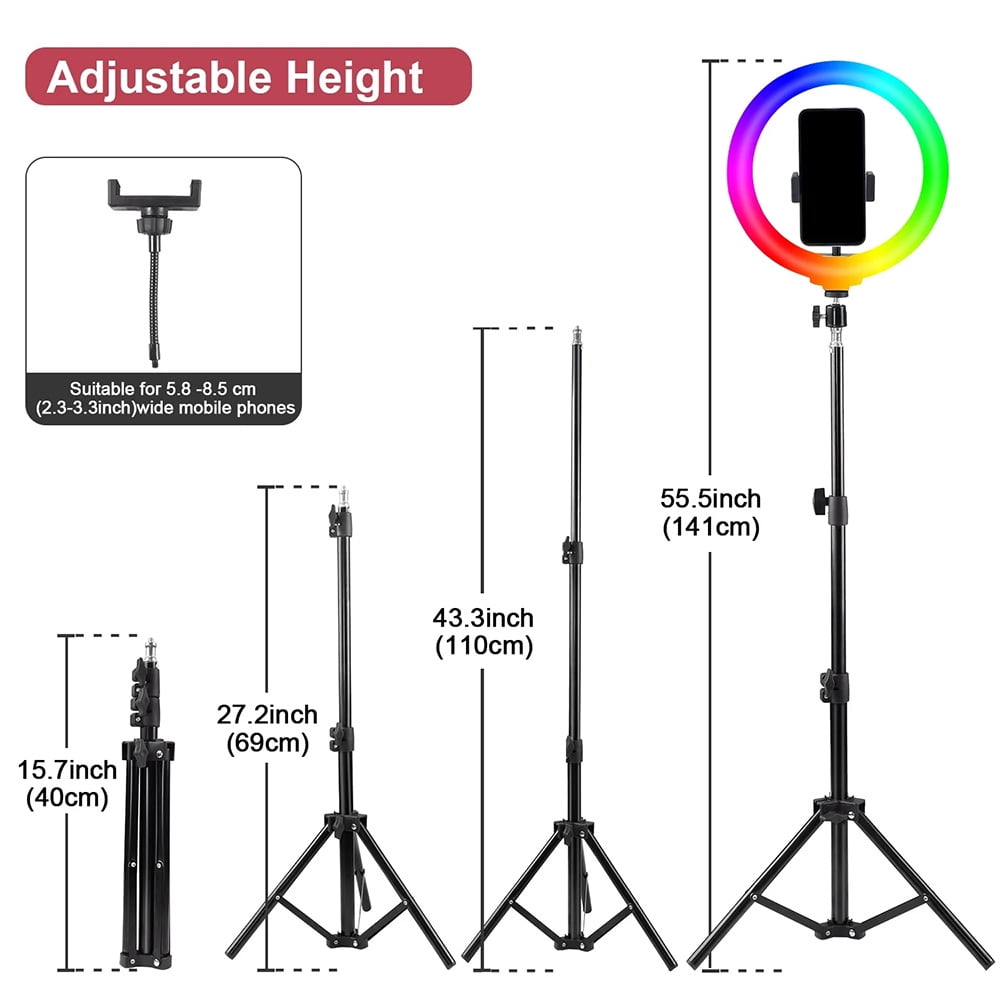 UEGOGO 10 inch RGB Ring Light with 43.3inch Tripod Stand & Phone Holder -LED Selfie Ringlight for Camera Makeup YouTube Live Streaming Zoom Meeting