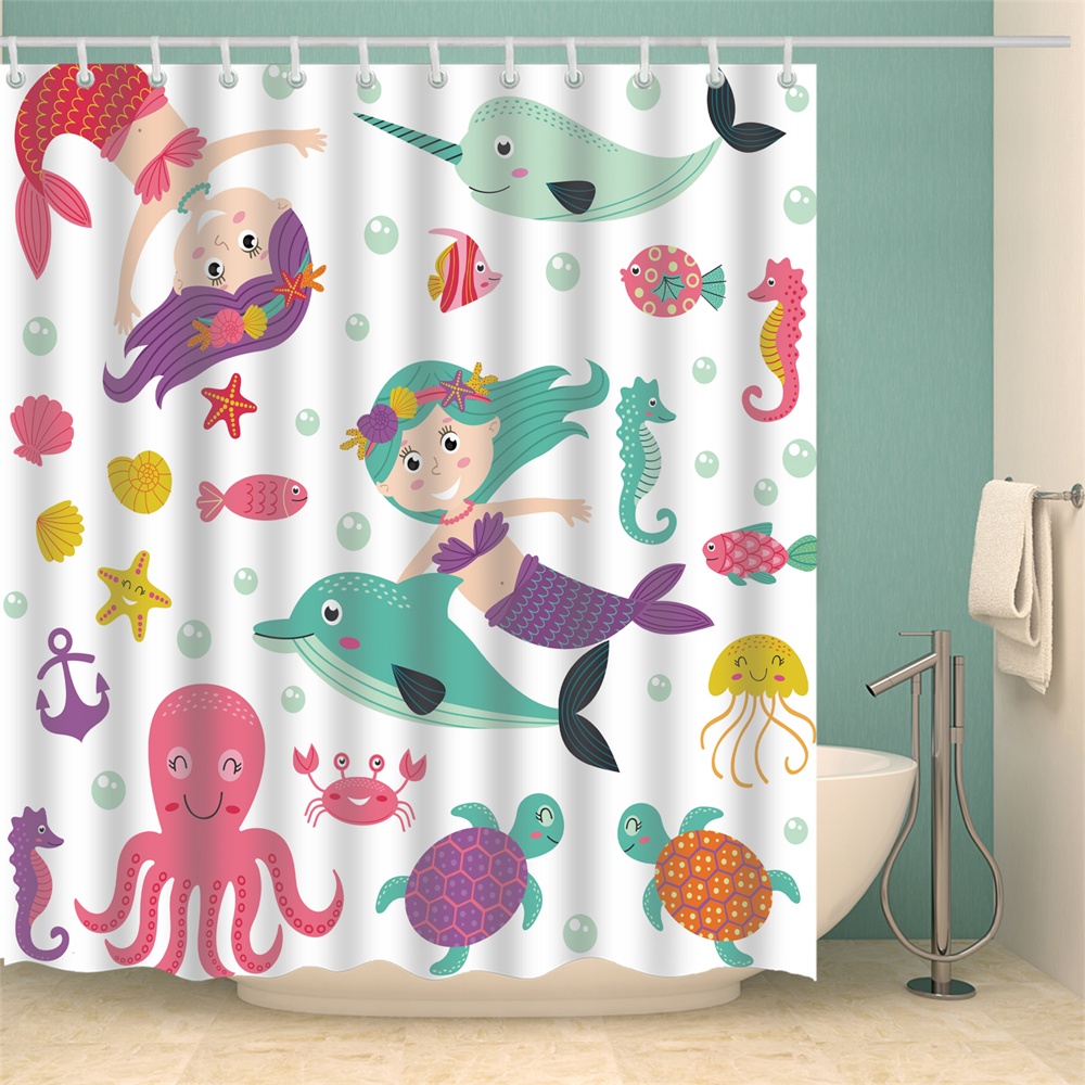 Shower Curtain Set With Hooksmermaid Princess For Kids Cartoon Dolphin Octopus Crab Turtle Sea Turquoise Teal Anchor Sheel Bathroom Decor Waterproof Polyester Fabric Bathroom Accessories Bath Curtain Walmart Canada