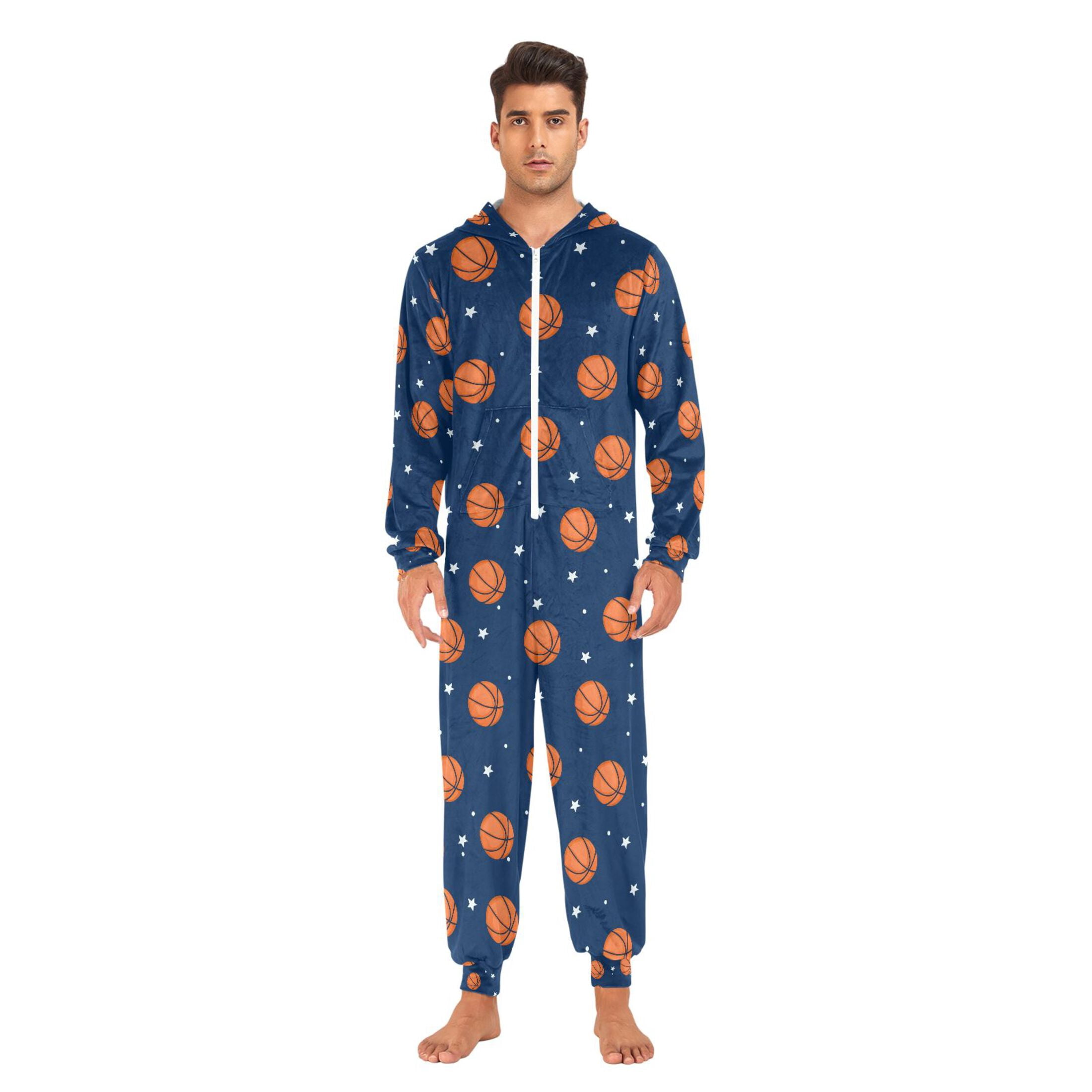 Adult Christmas Onesie Basketball Star Adult Zipper One-Piece Pajamas Unisex Pajamas with Pockets