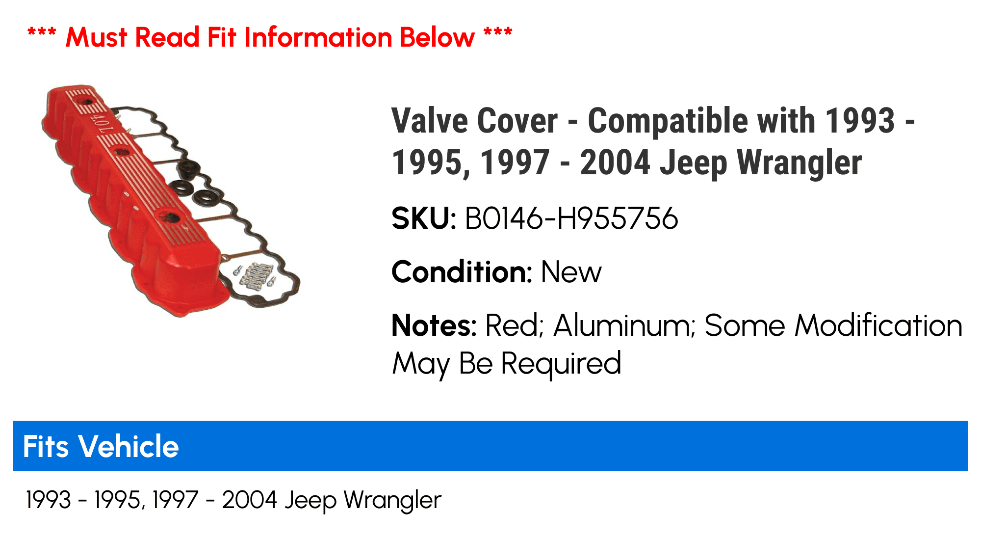 Valve Cover - Compatible with 1993 - 1995, 1997 - 2004 Jeep Wrangler 1994 1998 1999 2000 2001 2002 2003