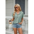 thumbnail image 3 of SHIBEVER Womens Tops Summer Short Sleeve Hoodies Casual Drawstring Hoodies Tops Button Front V Neck T Shirts Pullover Tops Blouses Green, 3 of 5