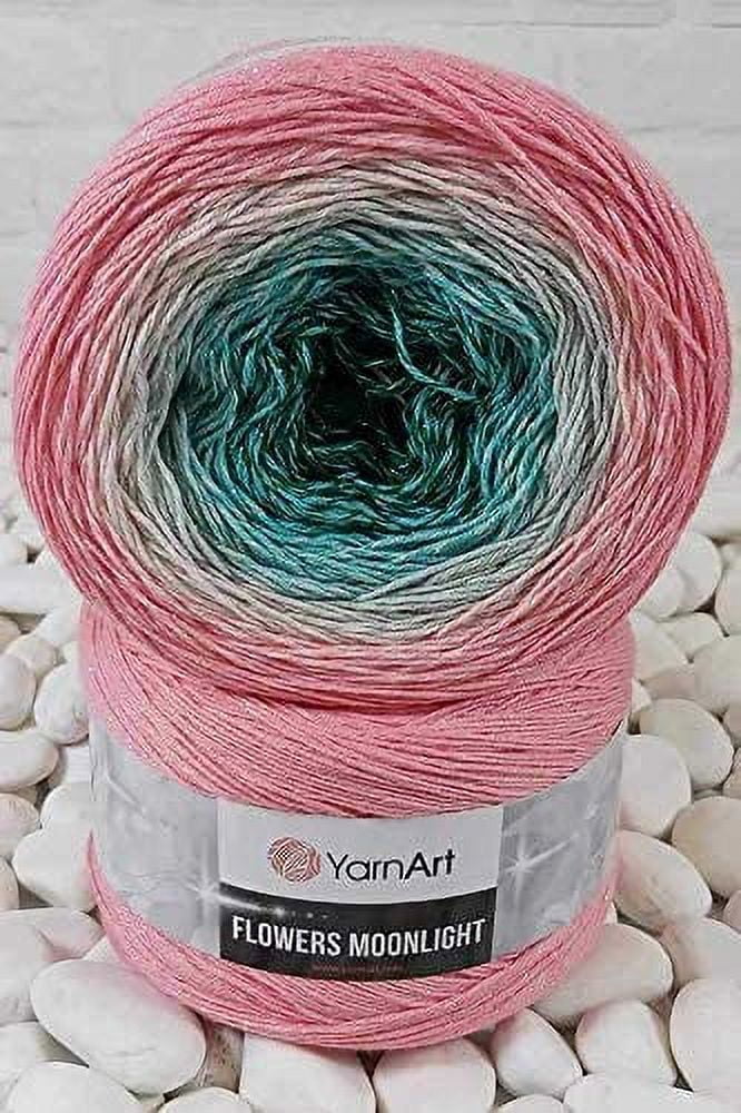 YarnArt Flowers Moonlight Glitter Cotton Yarn - 1093 Yards, Sport Weight, Rainbow Metallic Cake