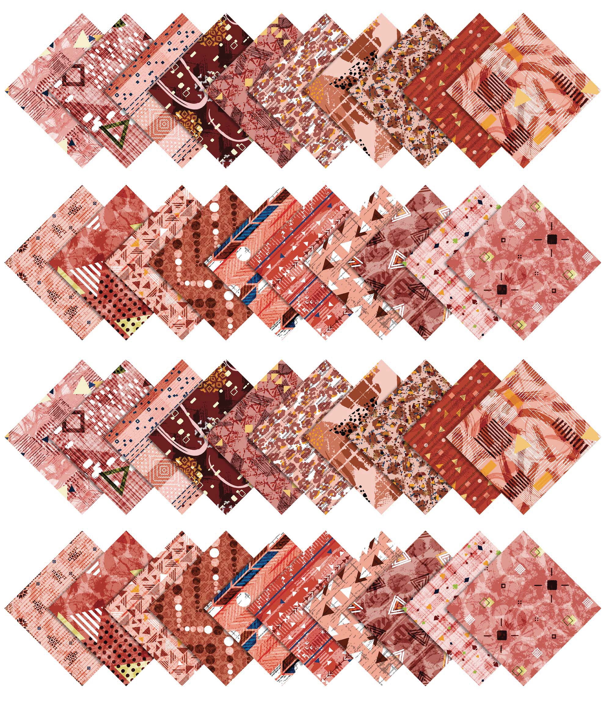 Soimoi 40Pcs Geometric & Texture Print Cotton Precut Fabrics For Quilting Craft Strips 2.5x42inches Jelly Roll - Red