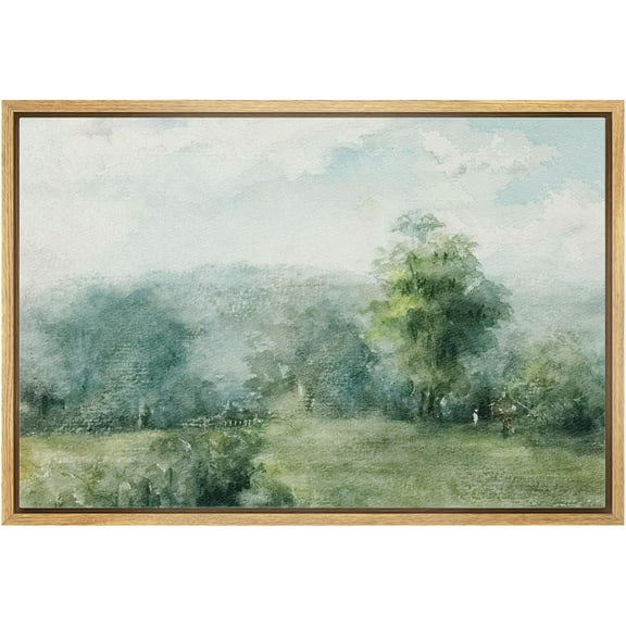 IDEA4WALL Framed Canvas Wall Art Misty Green Forest Landscape Watercolor Botanical Wilderness Scene Rustic Spring Nature Scenery Artwork for Living Room, Bedroom, Office - 24"x36" Natural
