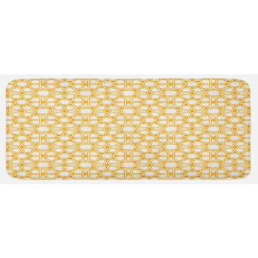 Geometry Kitchen Mat, Traditional Shapes Pattern Moroccan Effects Art Print, Plush Decorative Kitchen Mat with Non Slip Backing, 47" X 19", Earth Yellow, by Ambesonne