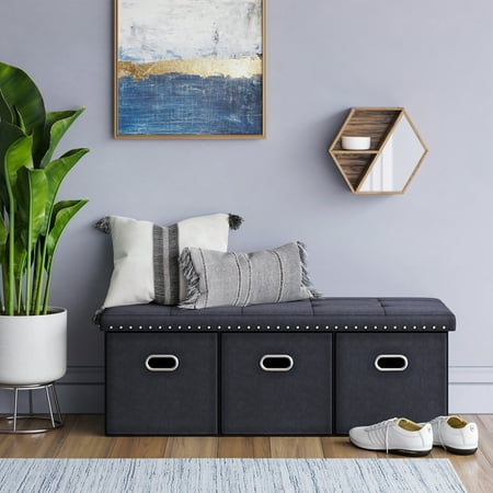 Payton Foldable Ottoman Entry Bench And Foot Rest With Storage Drawers Black Upholstered Fabric Silver Finish Walmart Com Payton Foldable Ottoman Entry Bench And Foot Rest With Storage Drawers Black Upholstered Fabric Silver Finish Walmart Com