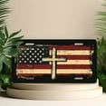 thumbnail image 4 of License Plate, Cross on American Flag Decorative Front,Personalized Stainless Steel License Plate Cover For Men Women,12.2" X 6.2", 4 of 6