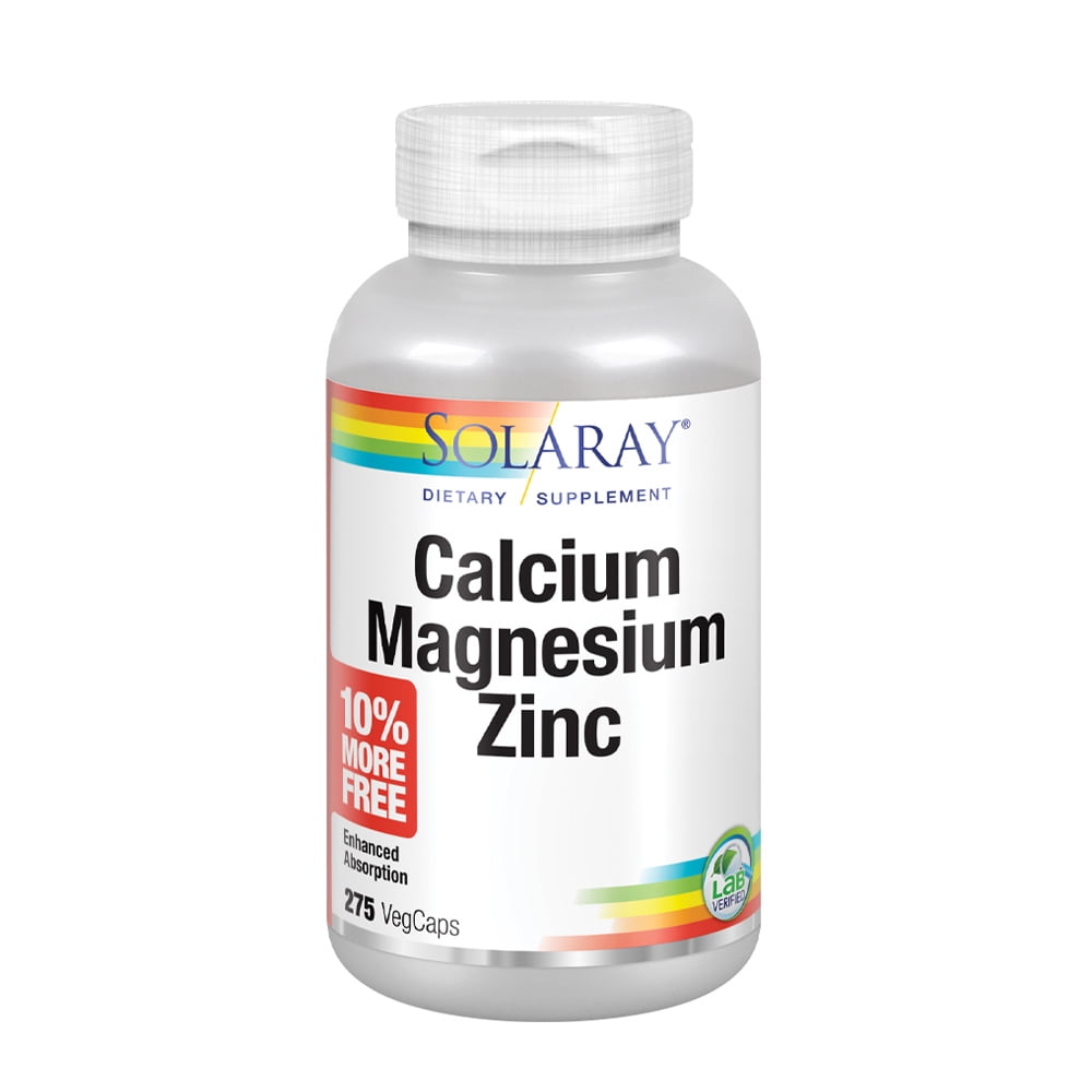 Solaray Calcium, Magnesium, Zinc | High Absorption with Glutamic Acid | Healthy Bones, Teeth, Nerve, Muscle, Heart & Immune Function Support (275 CT)