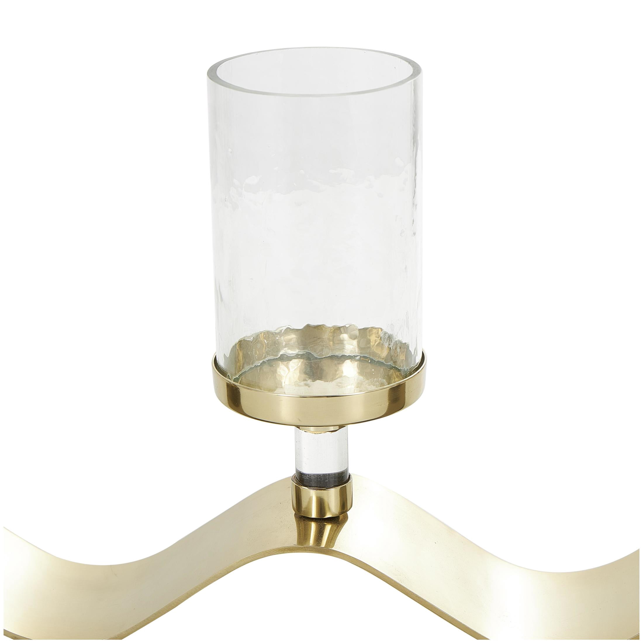 DecMode 4-Slot Champagne Stainless Steel Metal 4 Candle Hurricane Lamp with Wavy Base