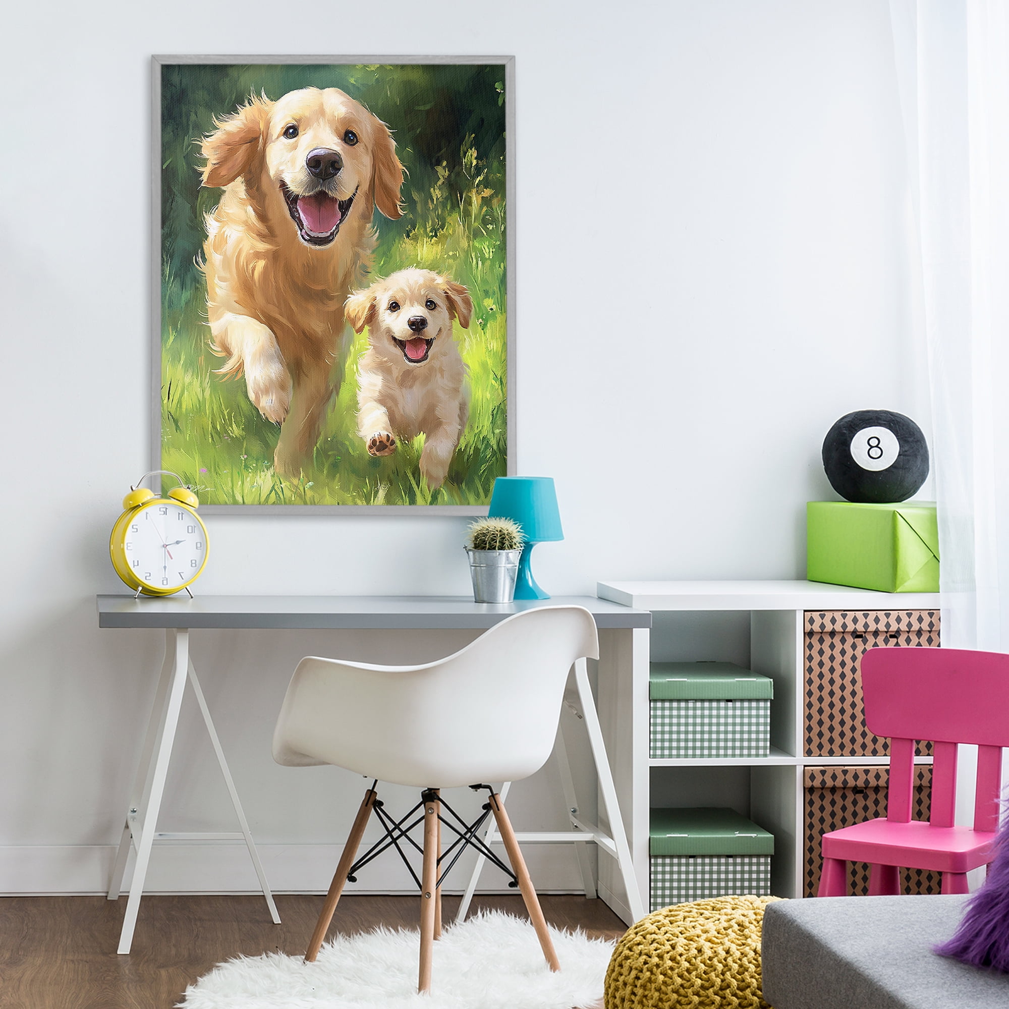 Father & Son Labrador Gray Framed Giclee Art, design by Momart
