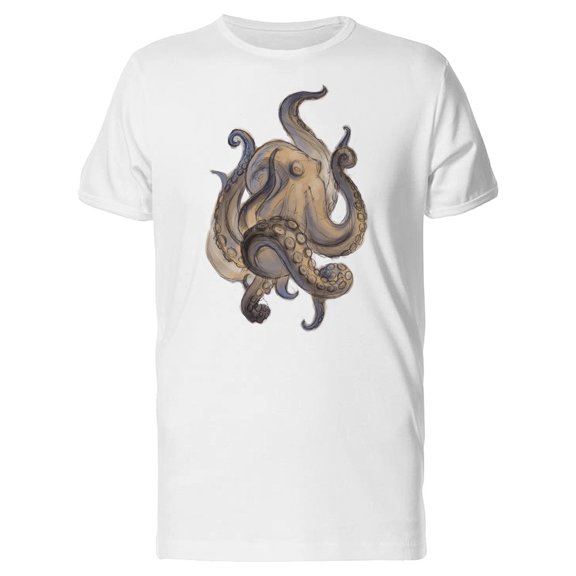 Smartprints Mens Graphic Tee - Hand Drawing Of A Giant Octopus - Regular Fit 100% Cotton