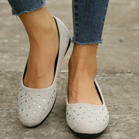 

Xysaqa Slip on Shoes Women Flats Shoes Women Dressy Comfortable Spring and Flat Bottom Shallow Mouth Women s Shoes Round Toe Rhinestone Casual Shoes Nurse Shoes for Women on Clearance