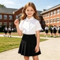 thumbnail image 2 of HCYSFG Uniform Shirts For Girls Peter Pan Collar Short Sleeve Button Down Solid Color Student Blouse Back To School Style Top, 2 of 7