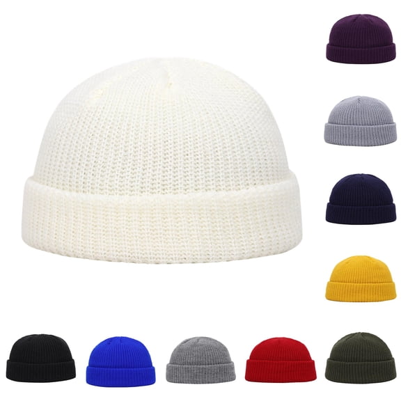 XIAOCHA Mens ed‑Edge Beanie Hat Solid Knit Build for Fall Winter Trip Beanies,White