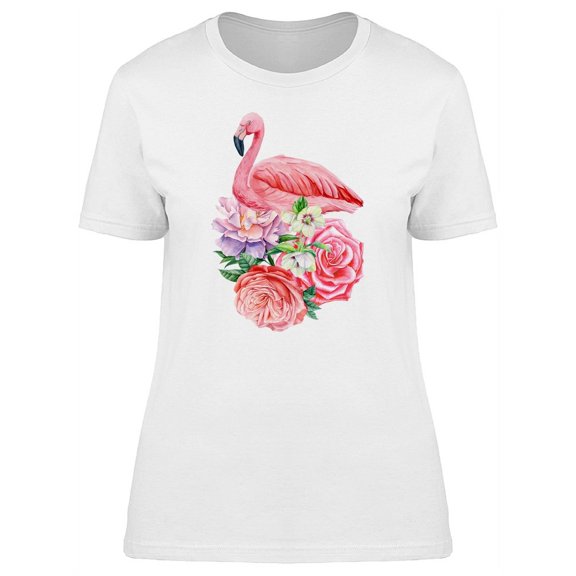 Flamingo With Bouquet Of Roses T-Shirt Women -Image by Shutterstock, Female XX-Large