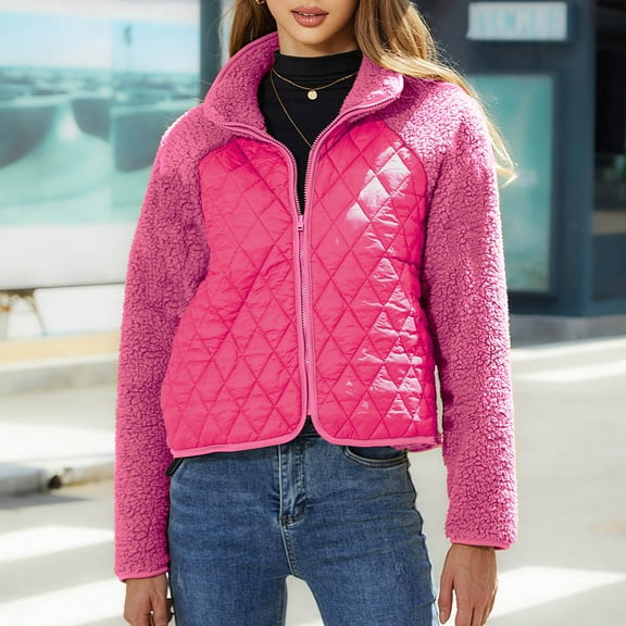 Njoeus Womens Diamond Quilted Short Puffer Jacket Lightweight Spring Fall Zip Up Padded Coat Warm Fleeces Winter Coat