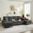 thumbnail image 4 of Mjkone U-Shaped Sectional Sofa, 4 Seats Corduroy Couch with Double Comfy Chaise for Living Room - Dark Gray, 4 of 7