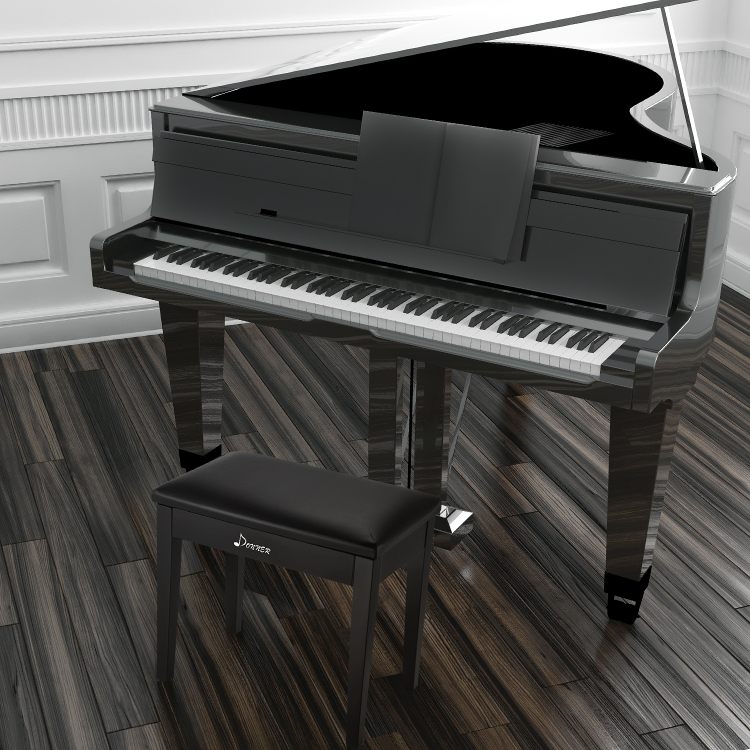 Donner Piano Bench with Storage Solid Wood Black photo 7