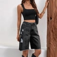 thumbnail image 4 of Women Denim Bermuda Shorts Knee Length Low Rise Baggy Jorts Dark Gray XL, 4 of 9
