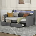 thumbnail image 2 of Litake Twin Size Daybed With 2 Storage Drawers And Storage Headboard, PU Leather Upholstered Daybed Bed Frame With Charging Station And RGB LED Lights For Bedroom, No Spring Box Needed, 2 of 9