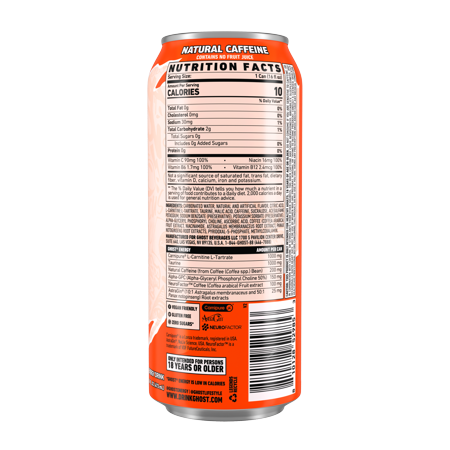 GHOST® ENERGY ZERO SUGARS ENERGY DRINK, PEACHES, 200MG NATURAL CAFFEINE, 16 FL OZ CAN