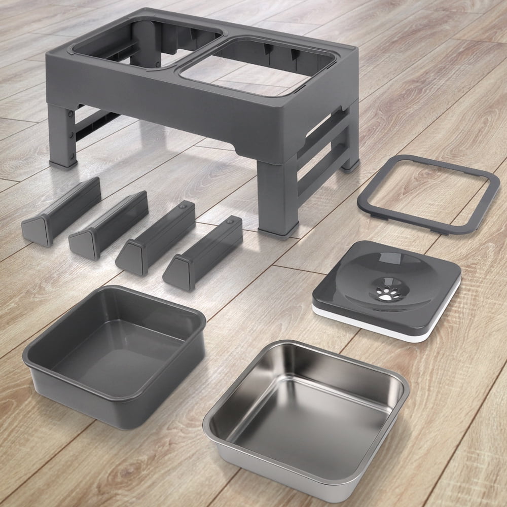 Taglory Elevated Dog Bowls with Stainless Bowl, Adjust 4 Heights for Small Medium Large Dogs, Gray