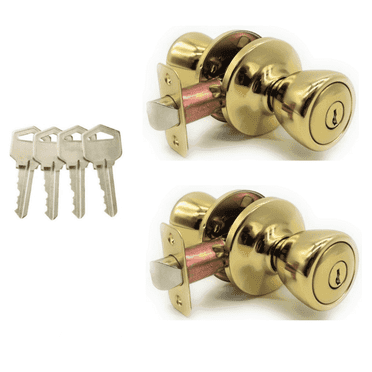 Vault Locks Keyed Alike Entry Doorknob, Classic Style, Polished Brass, Gold - 2 Piece