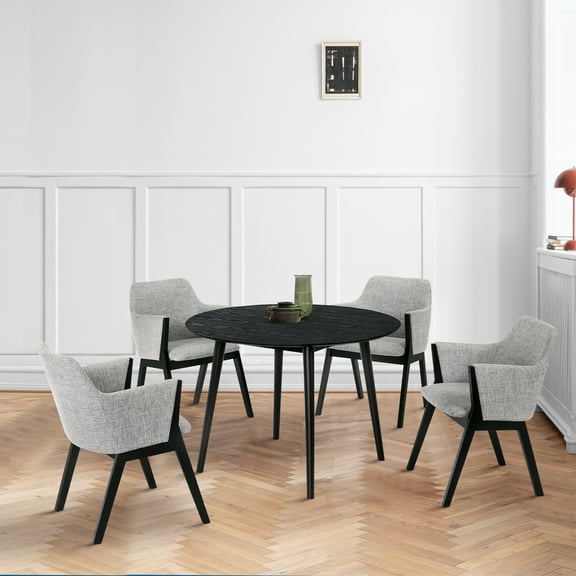 Arcadia and Renzo 42" Round Grey and Black Wood 5 Piece Dining Set
