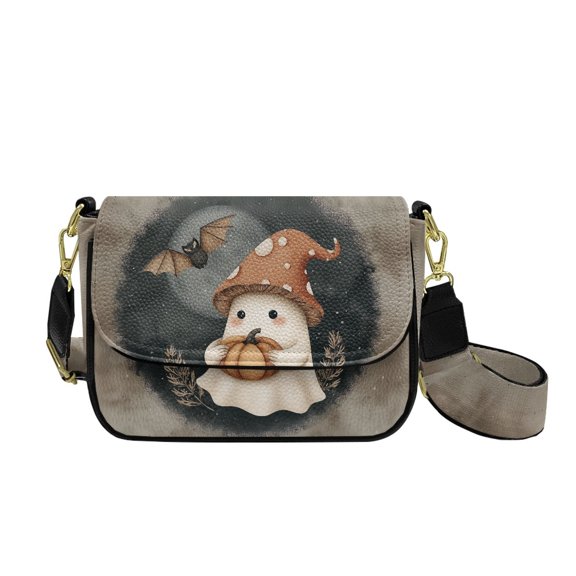 ZUXONGSY Ghost Mushroom Pumpkin Bat Print Shoulder Bag for Women Fashion Crossbody Travel Purse PU Leather Satchel with Adjustable Wide Strap for Shopping Working