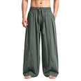 thumbnail image 4 of Ceisia Men's Linen Blend Wide Leg Pants Elastic Waist Drawstring Casual Solid Color Loose Fit Trousers Green XXXXXL Gift, 4 of 5