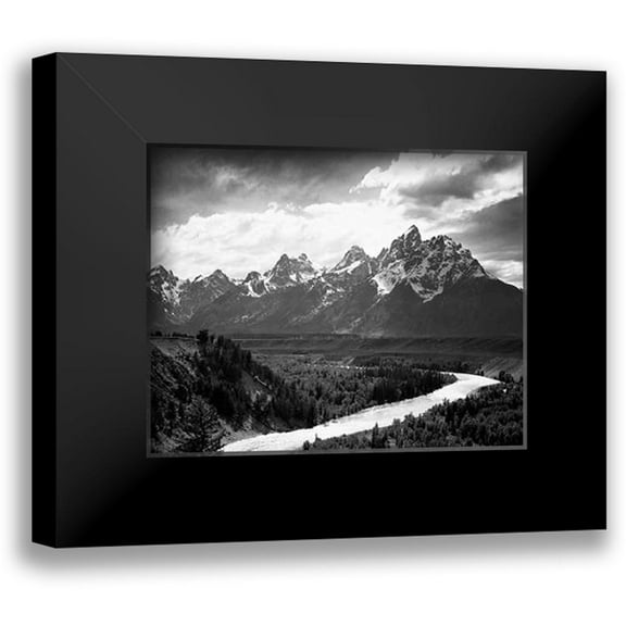 Adams, Ansel 14x12 Black Modern Framed Museum Art Print Titled - View from river valley towards snow covered mountains, river in foreground, Grand Teton National Par