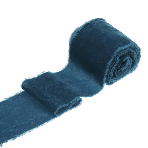 Uxcell 1 Roll Velvet Ribbon, 3 Inch x 3 Yard Handmade Silk Fringe Frayed Ribbon for Wedding Decoration, Ocean Blue