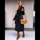 thumbnail image 5 of Abrigo Informal de Mezcla de Lana con Solapa con Muescas, Mangas Largas, Ajustado, Medio, para Mujer, Otoño-Invierno, con Cinturón. Negro XXL, 5 of 9
