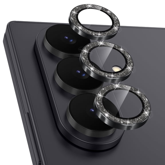 Dteck Glitter Camera Lens Protector for Samsung Galaxy Z Fold8 Ultra, 9H Hardness Scratch Resistant Tempered Glass Metal Individual Lens Cover,Black