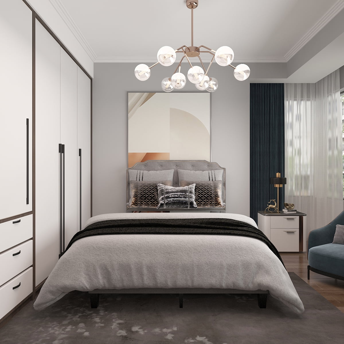 Lowestbest Full Upholstered Bed, Platform Bed with Upholstered Button Headboard, Bedroom Bed Frame For Adult And Children Used, Gray Lowestbest Full Upholstered Bed, Platform Bed with Upholstered Button Headboard, Bedroom Bed Frame For Adult And Children Used, Gray