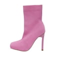 thumbnail image 2 of Women's Stretch Knit Sock Ankle Boots, Square Toe Thin Stiletto High Heel Slip-On Fashion Booties for Party Wedding Daily Outfits Pink 37, 2 of 9