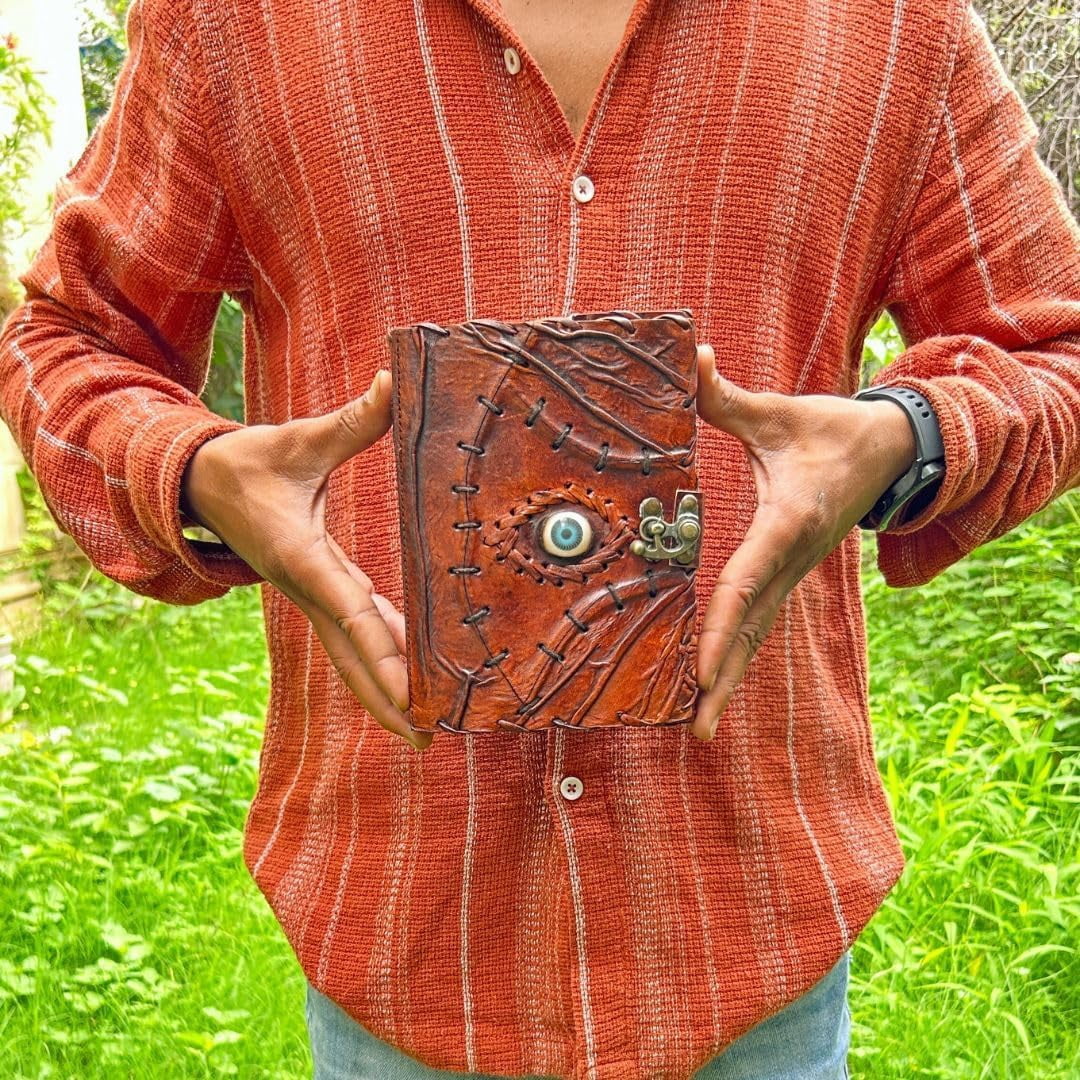 Hocus Pocus Leather Journal Blank Spell Book of Shadows with Lock Clasp Prop Vintage Notebook Journals Bound Witchcraft Wiccan Grimoire Witch Magic Eye Sketchbook Drawing Writing Diary (HOCUS POCUS)