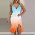 thumbnail image 2 of Elainilye Fashion Womens Dress Sexy V-Neck Sleeveless Ruffle Low-cut Slit Sling Dresses Party Club Dress,Orange, 2 of 4