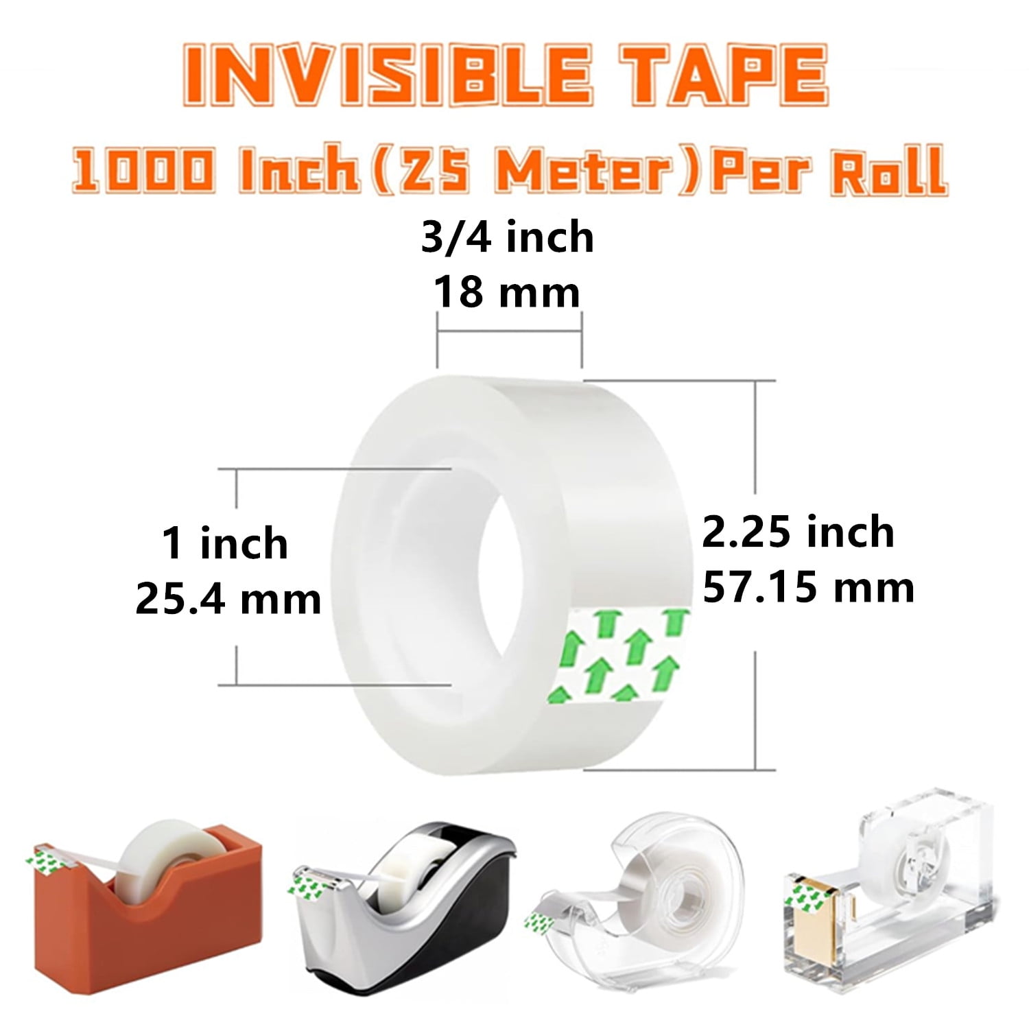 100 Rolls of Crystal Clear Transparent Tape Dispenser Refill 3/4" x 1000" 1 inch Core, Clear Tape Refill Rolls for Gift Wrapping, Home, School Office Supplies, Wholesale